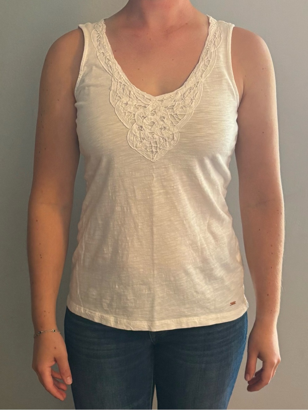 Tommy Hilfiger White Lace-Trim V-Neck Tank Top